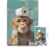 Puzzle da 1000 pezzi per adolescenti Scimmia con carta igienica sulla testa Bellissimo gioco di design Migliora la memoria Regalo di compleanno Dimensioni 38x26cm
