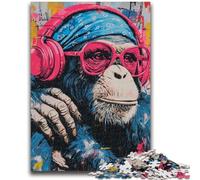 Puzzle da 1000 pezzi per adolescenti Scimmia con cuffie Difficile da completare ma divertente e umoristico Regalo di compleanno, regali, decorazione murale 38x26cm