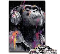 Puzzle da 1000 pezzi per adolescenti Scimmia con cuffie Difficile da completare ma divertente e umoristico Regalo di compleanno, regali, decorazione murale 50x75cm