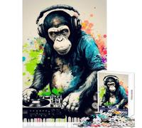 Puzzle da 1000 pezzi per adolescenti Scimmia Cuffie DJ Musica Giocattoli antistress Regali di Babbo Natale segreto Gioco impossibile Aiuta il cervello a esercitare Dimensioni 38x26cm