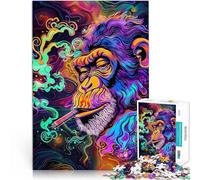 Puzzle da 1000 pezzi per adolescenti Scimmia psichedelica che fuma una canna Gioco rompicapo Lista dei desideri con Babbo Natale 52x38cm