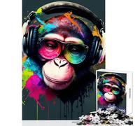 Puzzle da 1000 pezzi per adolescenti scimmietta con cuffie musica da DJ giocattoli per la decorazione della casa regali di Babbo Natale segreto gioco pratico aiuta a esercitare il cervello 38x26cm