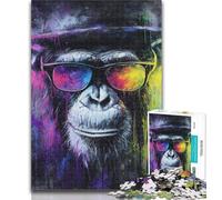 Puzzle da 1000 pezzi per adolescenti, scimpanzé con gli occhiali, puzzle per adulti, antistress, per ammazzare il tempo in casa, per migliorare l'amore tra coppie, 26x38cm