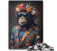 Puzzle da 1000 pezzi per adolescenti Scimpanzé in costume, difficile da completare ma divertente e umoristico, regalo di compleanno, regali, arte murale 38x26cm