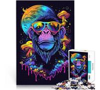 Puzzle da 1000 pezzi per adolescenti Scimpanzé psichedelico e fantastico Rompicapo Decorazione murale Regali unici per compleanno e Natale 38x26cm
