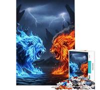 Puzzle da 1000 pezzi per adolescenti scontro tra leoni di fuoco e ghiaccio puzzle per adulti gioco pratico antistress gioco stimolante regalo (dimensioni 38x52cm)