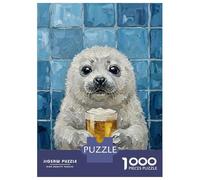 Puzzle Da 1000 Pezzi Per Adolescenti Seal with Beer Painting Puzzle Per Adolescenti Gioco Pratico Migliora La Memoria Regali Per Amici E Familiari 38x26cm/1000pcs
