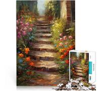 Puzzle da 1000 pezzi per adolescenti Sentiero di mattoni con fiori Antistress Sfida difficile con poster abbinato e foglio di quiz 38x26cm