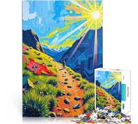 Puzzle da 1000 pezzi per adolescenti Sentiero di montagna verso il sole Rompicapo per con pezzi completamente interconnessi di forma casuale 75x50cm