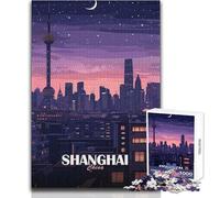 Puzzle da 1000 pezzi per adolescenti Shanghai, Cina, paesaggio urbano notturno, rompicapo per famiglie, giochi per migliorare la memoria, regali di compleanno, dimensioni 50x75cm