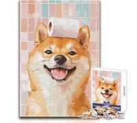 Puzzle da 1000 pezzi per adolescenti Shiba Inu con cappello di carta igienica Bellissimo design Gioco Regalo di compleanno Opera d'arte Dimensioni 50x75cm