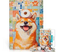 Puzzle da 1000 pezzi per adolescenti Shiba Inu sorridente con carta igienica Giochi educativi con poster abbinato e foglio di quiz 75x50cm