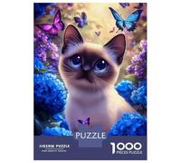 Puzzle Da 1000 Pezzi Per Adolescenti Siamese Cat with Butterflies And Flowers Puzzle Per Adulti Giocattoli Antistress Analisi E Logica Regalo Di Compleanno, Regali, 38x26cm/1000pcs