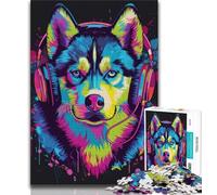 Puzzle da 1000 pezzi per adolescenti Siberian Husky con cuffie 1000 pezzi per adulti e adolescenti perfetto per le serate di gioco giocattolo colorato per la casa regalo (50x75cm)