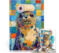 Puzzle da 1000 pezzi per adolescenti Sigillo con cappello di carta igienica Sfida difficile è ideale come regalo per tutta la famiglia 52x38cm