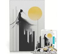 Puzzle da 1000 pezzi per adolescenti silhouette di donna che guarda un panorama urbano con il sole decorazione da parete passatempo ideale per le vacanze a casa per rafforzare il legame di coppia
