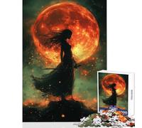 Puzzle da 1000 pezzi per adolescenti silhouette di donna con spada e luna rossa giocattoli antistress regali di Babbo Natale segreto giochi rilassanti per migliorare l'amore tra coppie50x75cm