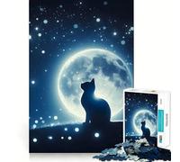 Puzzle da 1000 pezzi per adolescenti,silhouette di gatto al chiaro di luna,disegno pulito,puzzle logico,gioco di svago,regalo di compleanno (50x75cm)