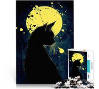 Puzzle da 1000 pezzi per adolescenti Silhouette di gatto nero su una luna gialla Gioco a quiz Adatto per la decorazione del desktop 38x26cm