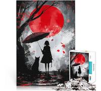 Puzzle da 1000 pezzi per adolescenti Silhouette di ragazza anime con un gatto rosso lunare Gara di velocità delle mani Idee regalo 75x50cm