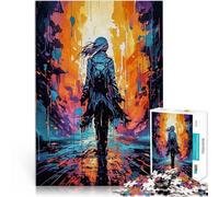 Puzzle da 1000 pezzi per adolescenti Silhouette in una città colorata Assemblaggio del modello con poster abbinato e foglio di quiz 75x50cm