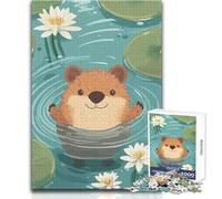 Puzzle da 1000 pezzi per adolescenti, simpatica lontra nello stagno con ninfee, rompicapo per famiglie, idee regalo per la casa, dimensioni 50x75cm