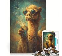Puzzle da 1000 pezzi per adolescenti: simpatico cammello che beve con gli occhiali da sole, decorazione da parete, regalo di compleanno, per rafforzare l'amore tra le coppie 38x26cm