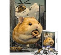 Puzzle da 1000 pezzi per adolescenti simpatico criceto gigante in un paesaggio urbano in Giappone con elicotteri giocattoli antistress regali per donne e uomini giochi educativi attività divertenti