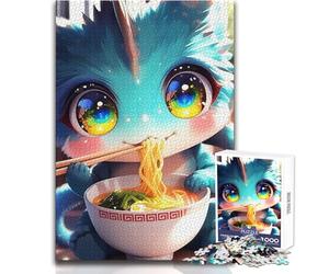 Puzzle da 1000 pezzi per adolescenti, simpatico drago che mangia ramen, divertente, divertente, per il tempo libero, stretto, senza cuciture, di precisione, dimensioni del giocattolo: 50x75cm