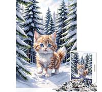 Puzzle da 1000 pezzi per adolescenti simpatico gattino nella foresta innevata giocattolo educativo ottimo regalo per giochi rompicapo con pezzi completamente interconnessi di forma casuale 38x26cm