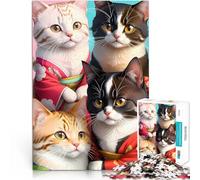 Puzzle da 1000 pezzi per adolescenti simpatico gatto in stile giapponese Giochi educativi con pezzi completamente interconnessi di forma casuale 38x26cm