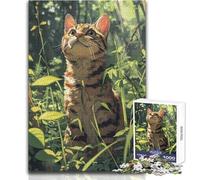 Puzzle da 1000 pezzi per adolescenti, simpatico gatto nell'erba, ideale passatempo tranquillo al chiuso, giocattolo di precisione superiore, dimensioni 38x52cm