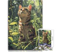 Puzzle da 1000 pezzi per adolescenti, simpatico gatto nell'erba, ideale per attività ricreative e antistress, giocattolo artigianale con taglio ultra preciso, dimensioni 50x75cm