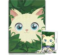 Puzzle da 1000 pezzi per adolescenti, simpatico gatto tra cespugli verdi, giocattolo, gioco intellettuale, migliora la memoria, regalo di compleanno, dimensioni 38x26cm