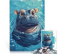Puzzle da 1000 pezzi per adolescenti Simpatico ippopotamo che nuota nell'acqua Gioco a quiz Lista dei desideri con Babbo Natale 50x70cm