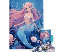 Puzzle da 1000 pezzi per adolescenti sirena dei cartoni animati con capelli rosa puzzle per adulti giochi rilassanti che migliorano la memoria difficili e stimolanti (dimensioni 50x75cm)