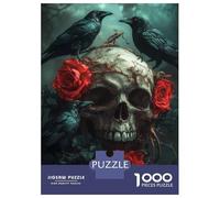 Puzzle Da 1000 Pezzi Per Adolescenti Skull with Crows And Roses Puzzle Per Adulti Giochi Rilassanti Decorazione Per La Casa Regali Di Compleanno E Unici 52x38cm/1000pcs