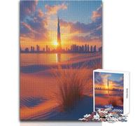 Puzzle da 1000 pezzi per adolescenti Skyline di Dubai al tramonto Calma Piacevole Tempo libero Divertimento Stretto Senza Cuciture Precisione Giocattolo Dimensioni 38x52cm
