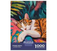 Puzzle Da 1000 Pezzi Per Adolescenti Sleeping Cat in Tropical Garden Puzzle Per Adolescenti Giocattoli Fai Da Te Corsa Di Velocità Manuale Regali Unici Per Compleanno E Natale 38x26cm/1000pcs