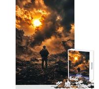 Puzzle da 1000 pezzi per adolescenti Soldato in una città devastata dalla guerra Giocattoli antistress Opera d'arte Regalo Gioco rompicapo con poster abbinato e foglio di quiz Dimensioni 38x52cm