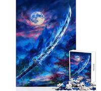 Puzzle da 1000 pezzi per adolescenti Spada blu mistica sotto il chiaro di luna Decorazione per la casa Giocattoli Regali per donne Uomini Gioco educativo Migliorare l'amore tra coppie 38x26cm
