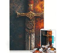 Puzzle da 1000 pezzi per adolescenti spada decorata in fiamme giocattolo decorativo da parete regalo di compleanno per rafforzare l'amore tra le coppie 38x26cm