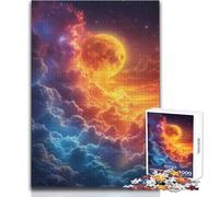 Puzzle da 1000 pezzi per adolescenti, spettacolare alba della luna su nuvole colorate, ideale passatempo tranquillo al chiuso, giocattolo di precisione di taglio superiore, dimensioni 50x75cm