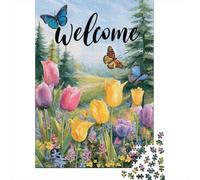 Puzzle Da 1000 Pezzi Per Adolescenti Spring Garden Flag Butterfly Welcome Puzzle Per Adulti Giocattolo Decorazione Da Parete Arte Da Parete Offerta Come Regalo Per Tutta La Famiglia 70x50cm/1000pcs
