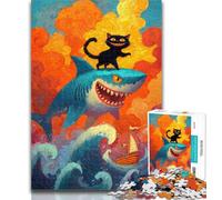 Puzzle da 1000 pezzi per adolescenti, squali e gatti, 1000 pezzi per adulti, antistress, sfida difficile, migliora l'amore tra coppie, 26x38cm