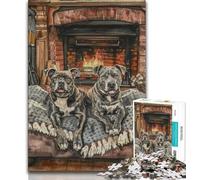 Puzzle da 1000 pezzi per adolescenti Staffordshire Bull Terrier che arrostisce il fuoco 1000 pezzi per adulti, antistress, sfida difficile, regali di Babbo Natale segreto (dimensioni 38x26cm)