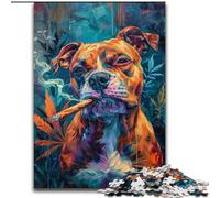 Puzzle da 1000 pezzi per adolescenti Staffordshire Bull Terrier che fuma, impegnativo e difficile con pezzi completamente interconnessi di forma casuale (dimensioni 26x38cm)