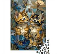 Puzzle Da 1000 Pezzi Per Adolescenti Stained Glass Cats Garden Adolescenti Puzzle Giochi Rilassanti Difficili Regali Difficili Per Amici E Familiari 52x38cm/1000pcs