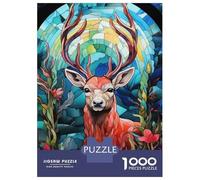 Puzzle Da 1000 Pezzi Per Adolescenti Stained Glass Deer Portrait Puzzle Fai Da Te Giocattoli Regalo Di Compleanno Regali Di Natale Regalo Di Compleanno 38x26cm/1000pcs