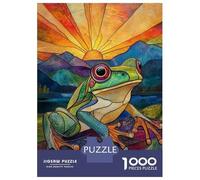 Puzzle Da 1000 Pezzi Per Adolescenti Stained Glass Frog Sunset Adolescenti Puzzle Giochi Rilassanti Difficili Regali Difficili Per Amici E Familiari 38x26cm/1000pcs